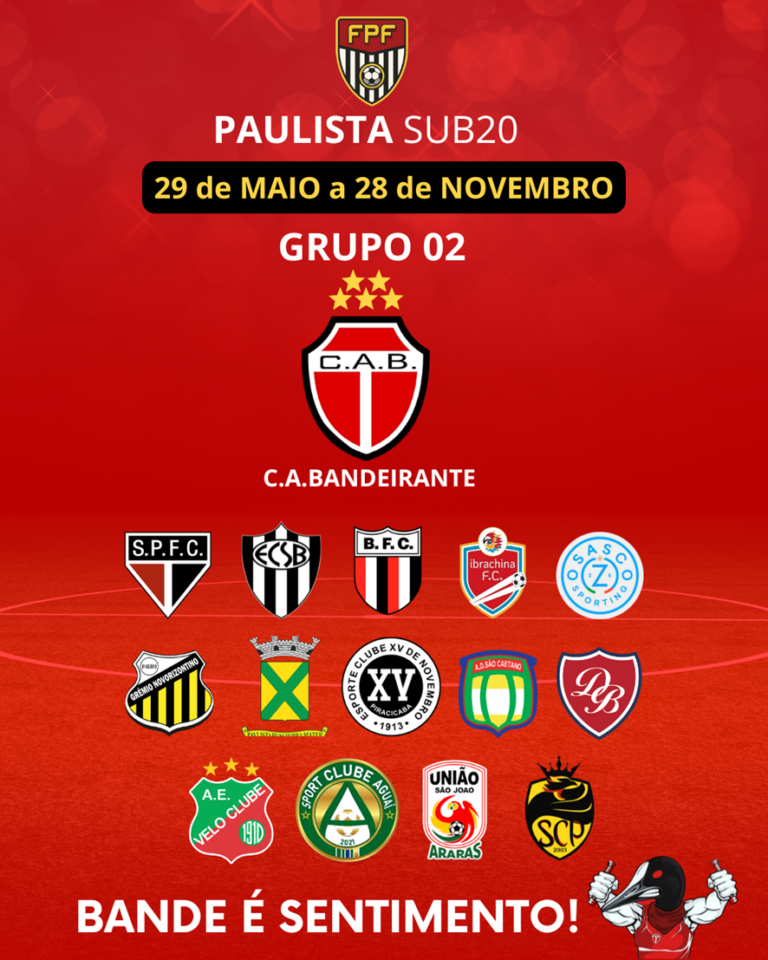 ENTRE OS GIGANTES: BANDEIRANTE CONHECE ADVERSÁRIOS E TERÁ MARATONA NO PAULISTA SUB-20 SÉRIE A